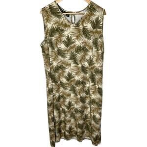 Island Wear 2X Sleeveless 100% Rayon Tropical Midi Dress Plus Size Hawaiian Tan